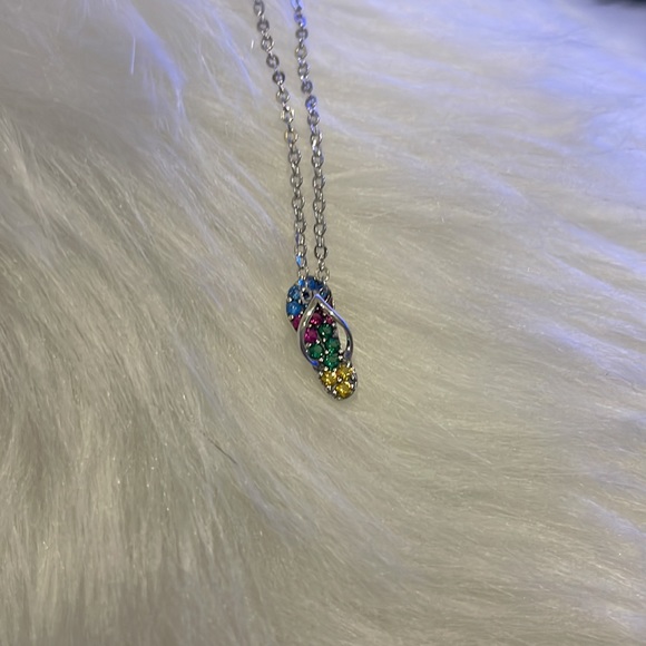 925 Sterling silver flip-flop necklace with multicolor CZ stones, 18 inch chain - Picture 8 of 9